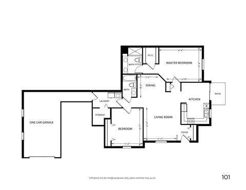 Floor plan for 2 beds, 2 baths, 1268 sqft